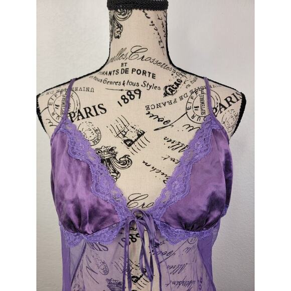 Victorias Secret Babydoll Top Large Sheer V Neck Open Front Purple VTG 90's Y2K - Picture 3 of 10